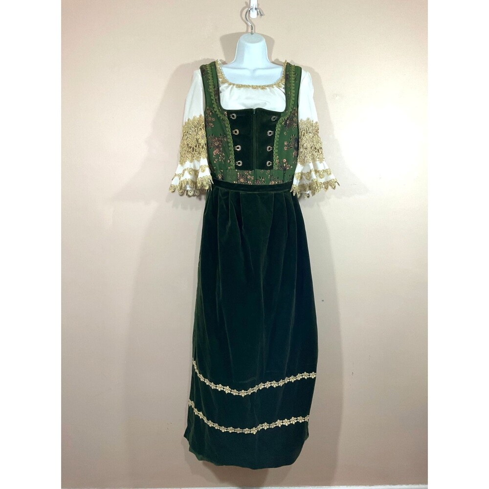 VTG Rose Dirndl Aus Bayern Dress Size 40 Green Oktoberfest Blouse Apron Germany